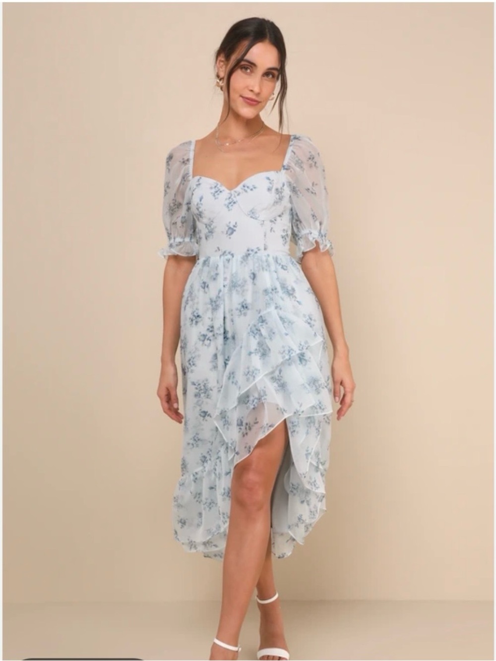 NWT Lulus Luxe Brilliance Light Blue Floral Organza Floral Midi Dress